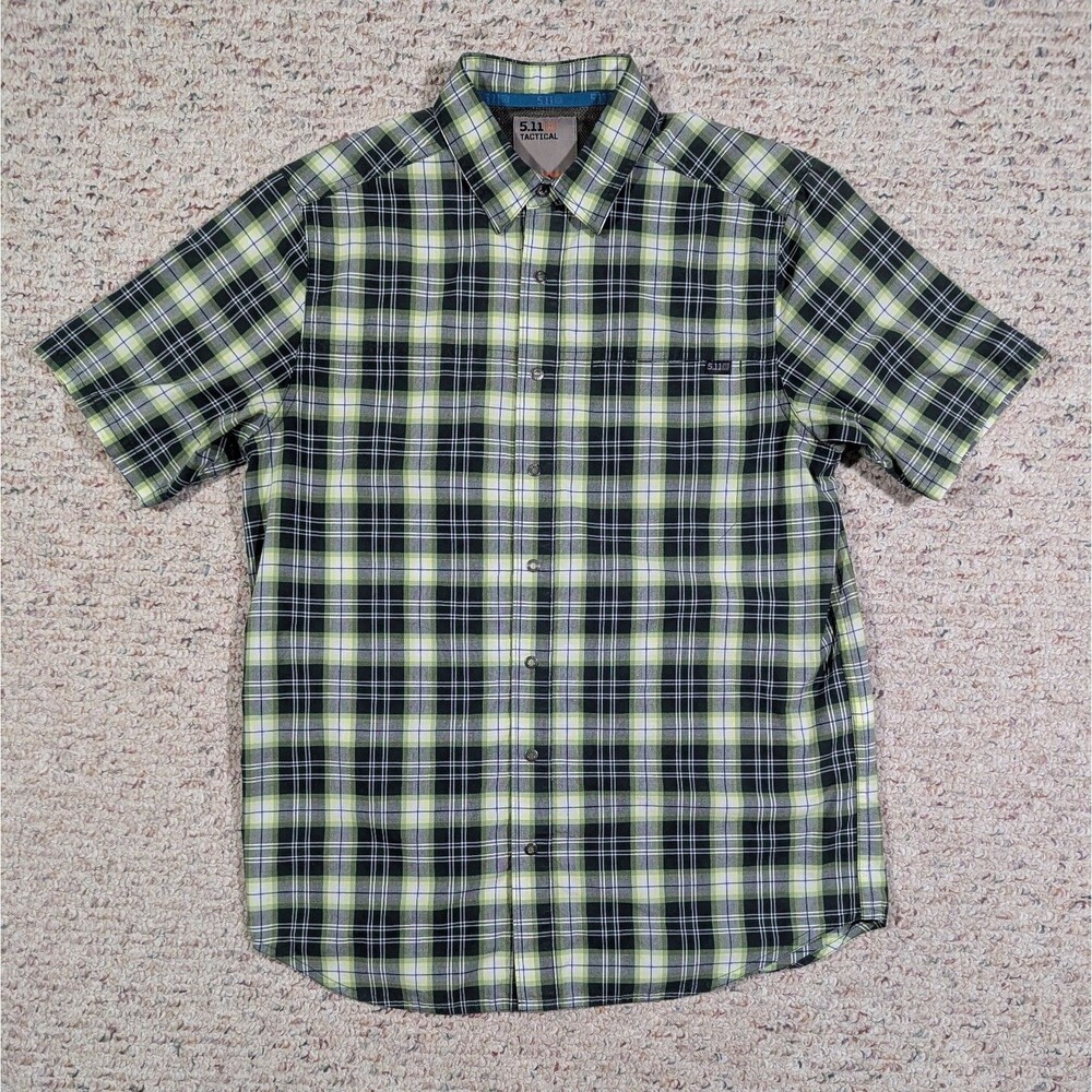 5.11 Tactical Snap Up Shirt Mens Small RAPIDraw Pocket Plaid Hunter Green